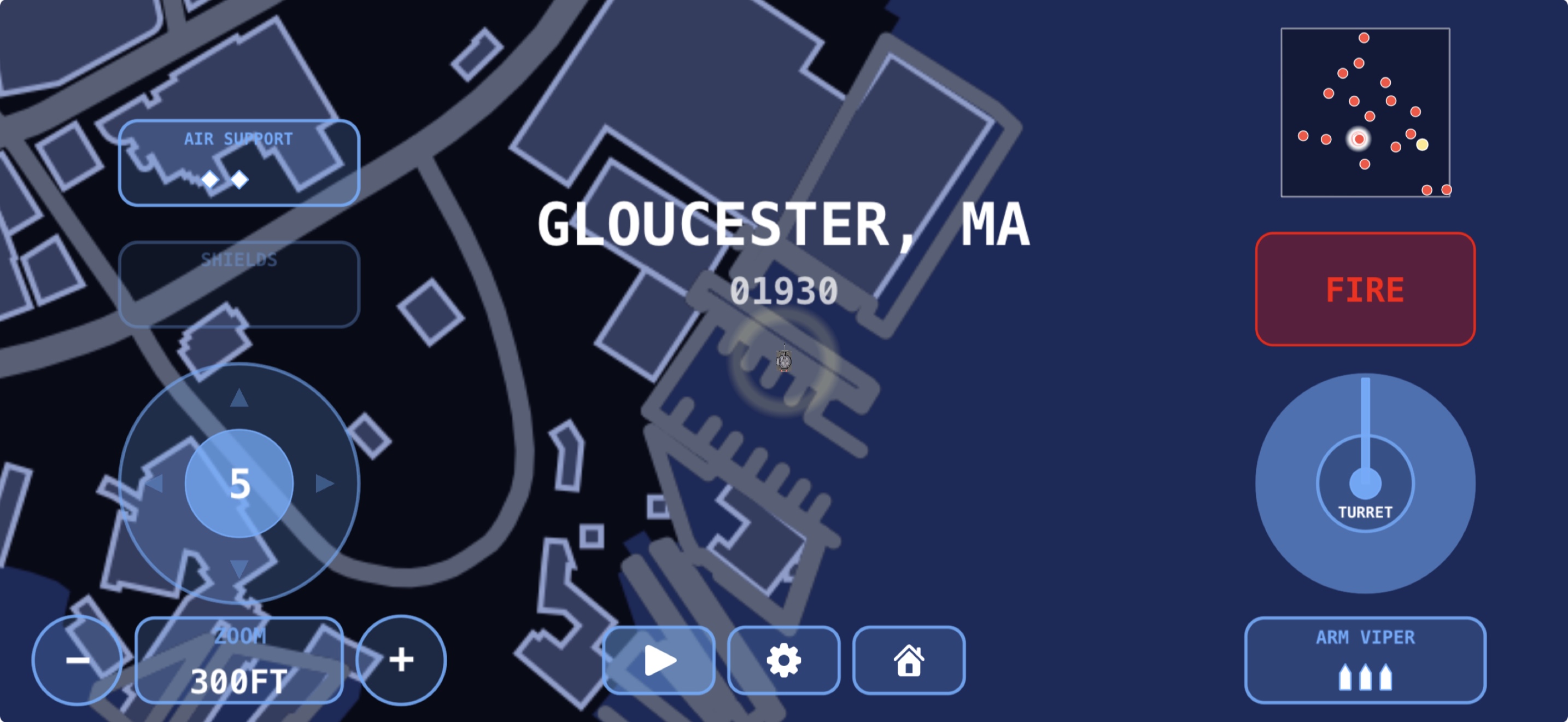 Earth Corps: Homefront deployment screen for Gloucester, MA 01930, before dropping into the battlefield